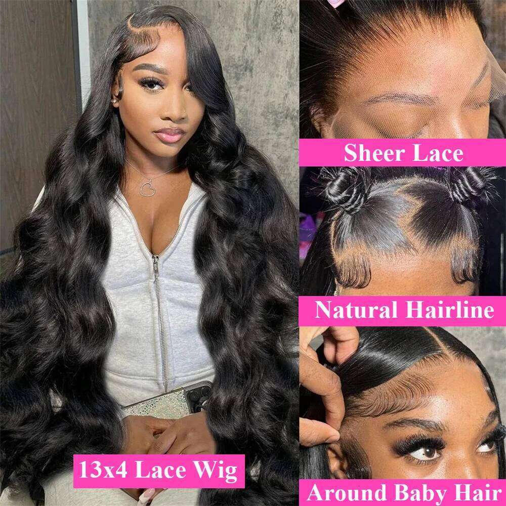30 32 Inch Body Wave Front Transparent 13x4 13x6 Full Lace Frontal Brazilian Wigs 100% Human Hair Wig For Black Women