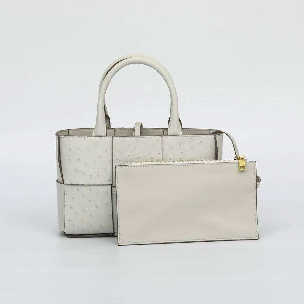 2024 New Ostrich Women's Fashion Genuine Leather Small Lady Handbag Large Capacity Hand Woven Shoulder Bag 45