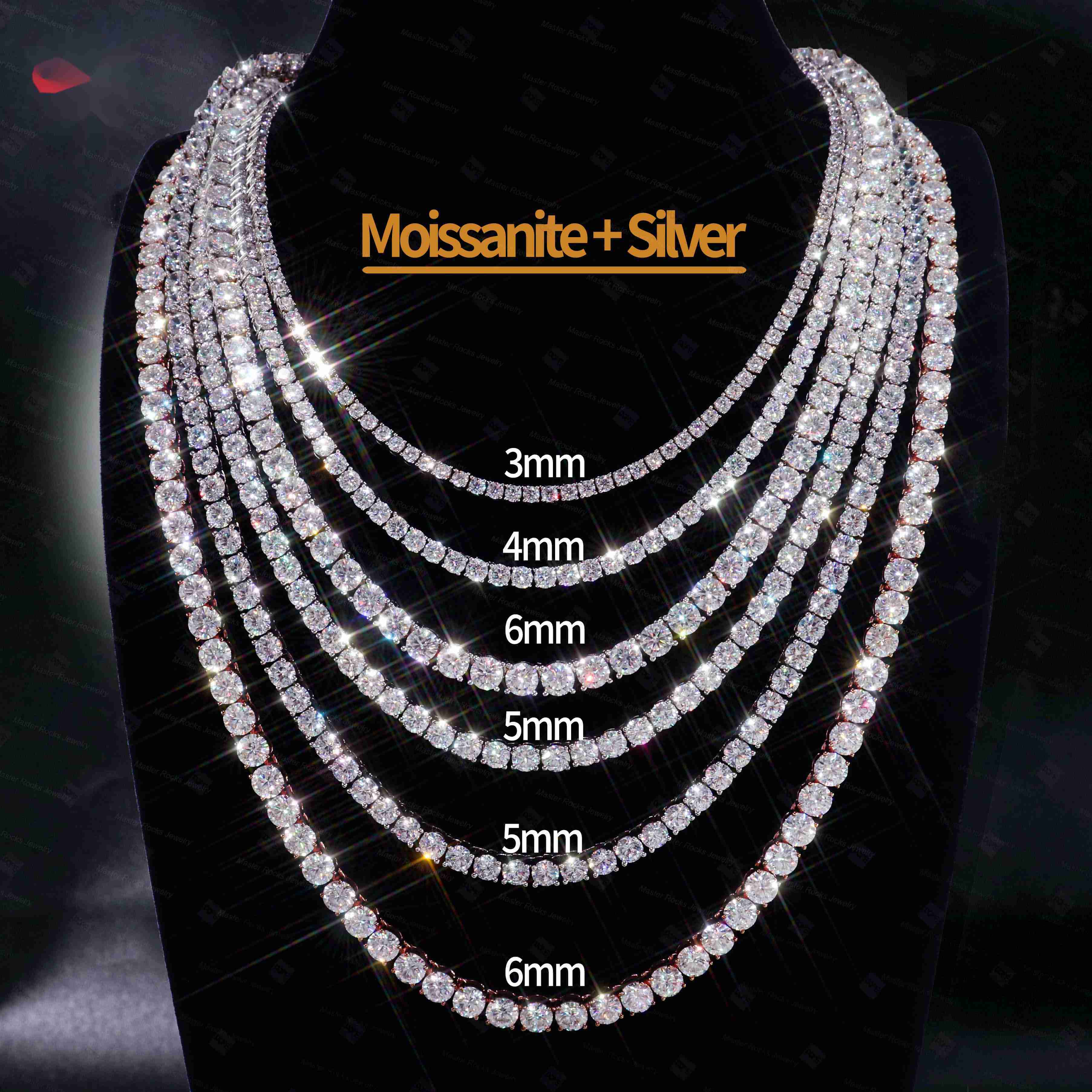 OACOCA 4mm Moissanite Tennis Iced Out S925 Hiphop Jewelry Necklace Moissanite Tennis Chain
