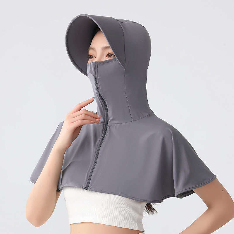 Designer Clothing 2025 Wide Brim Upf50+ Sun Mask Summer Women Ice Silk Face Cover Neck Guard UV Protection Large Shawl Hat Combo