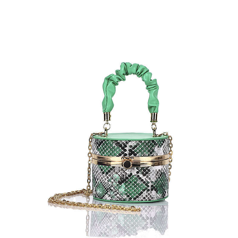 2024 New Fashion Pleated Handbag Box Snake Pattern Small Textured Chain Shoulder Crossbody Bag GUHUISHU