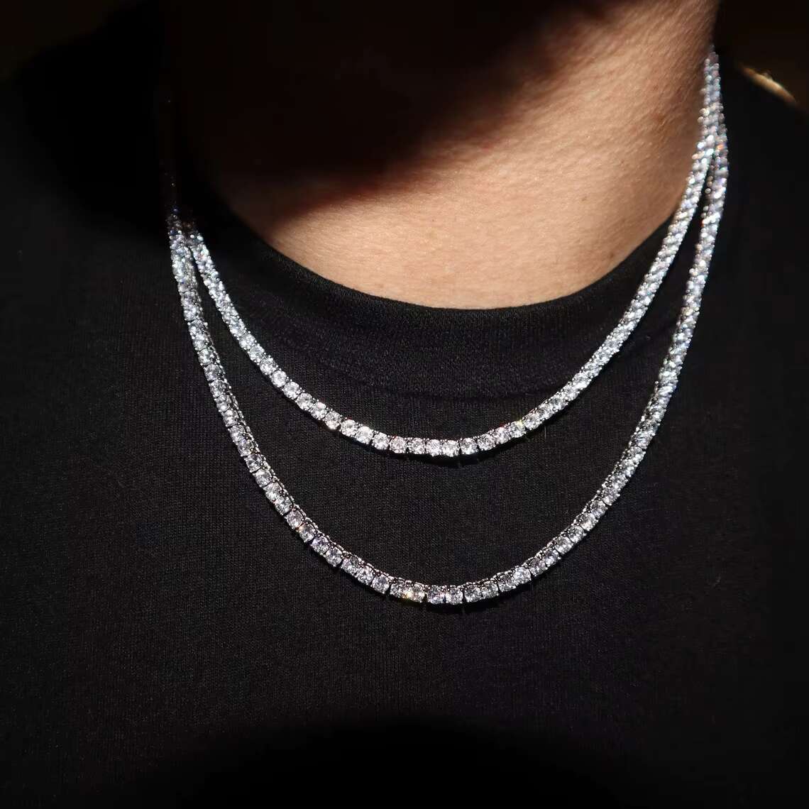 OACOCA 925 Sterling Silver Moissanite Tennis Chain 4mm Fine Jewelry VVS 16 18 20 Inch Diamond Tester Passed Necklace