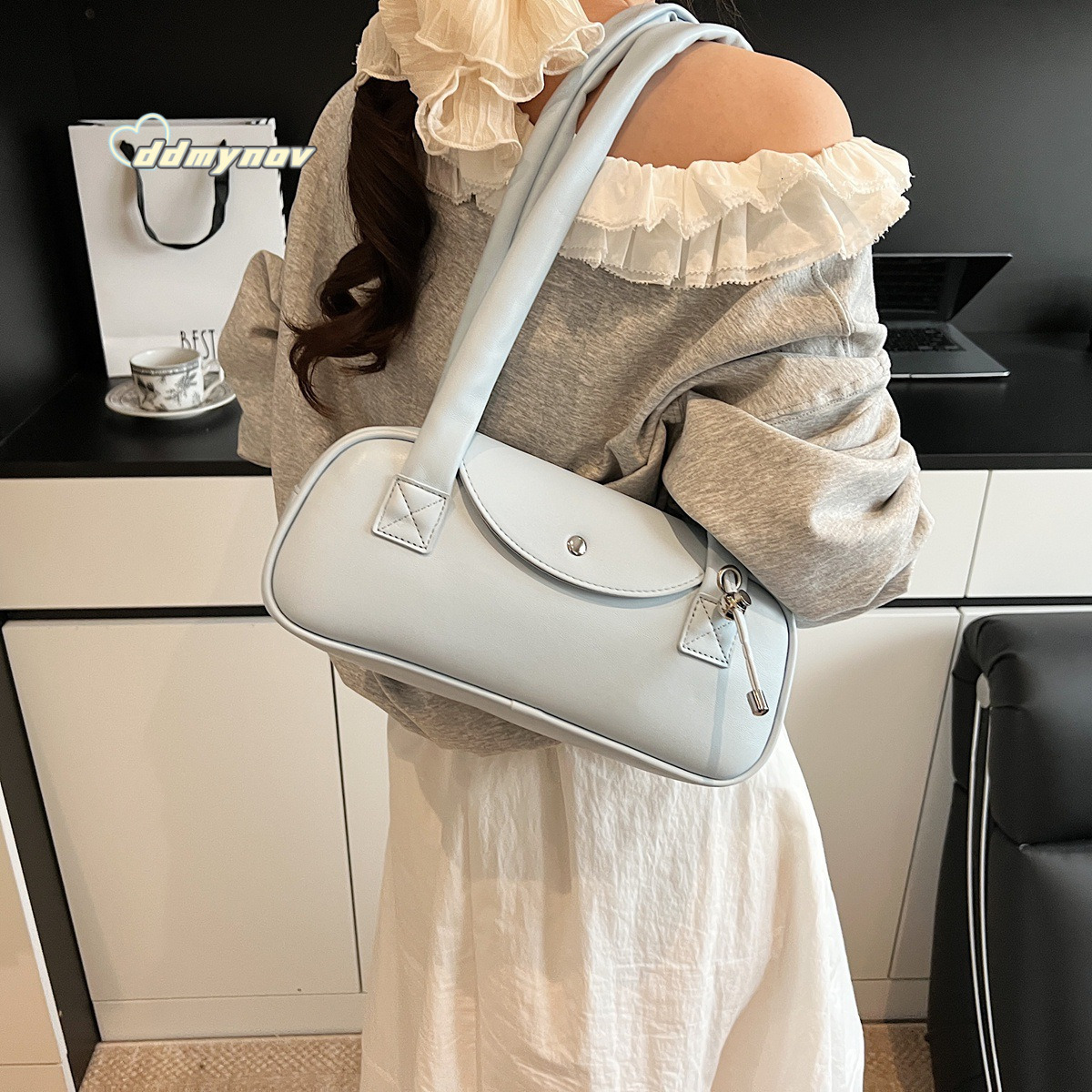 Korean Style Pleated Drawstring Tote for Women 2025 New Macaron Color Underarm Fashion Commuter Versatile Shoulder Bag ddmynov
