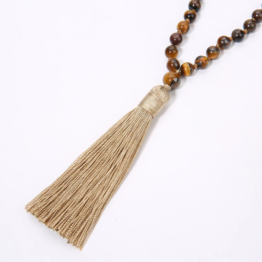 6mm Yellow Tiger Eye Mala Beads Necklace - Serene Meditation Aid with 108 Knotted Japa Mala Beads Tassel Detail 250604