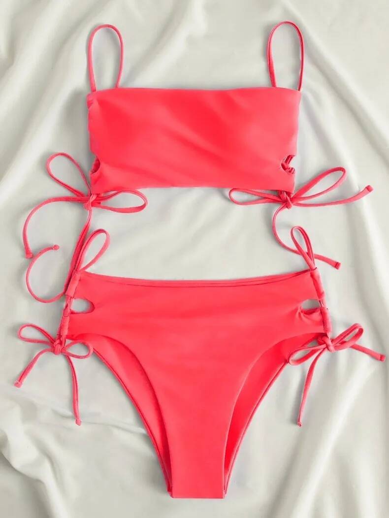 Female Swimming Screw Thread Bikini Set 2 Pieces Beach Suit Women Sport Bra With Triangle Shorts