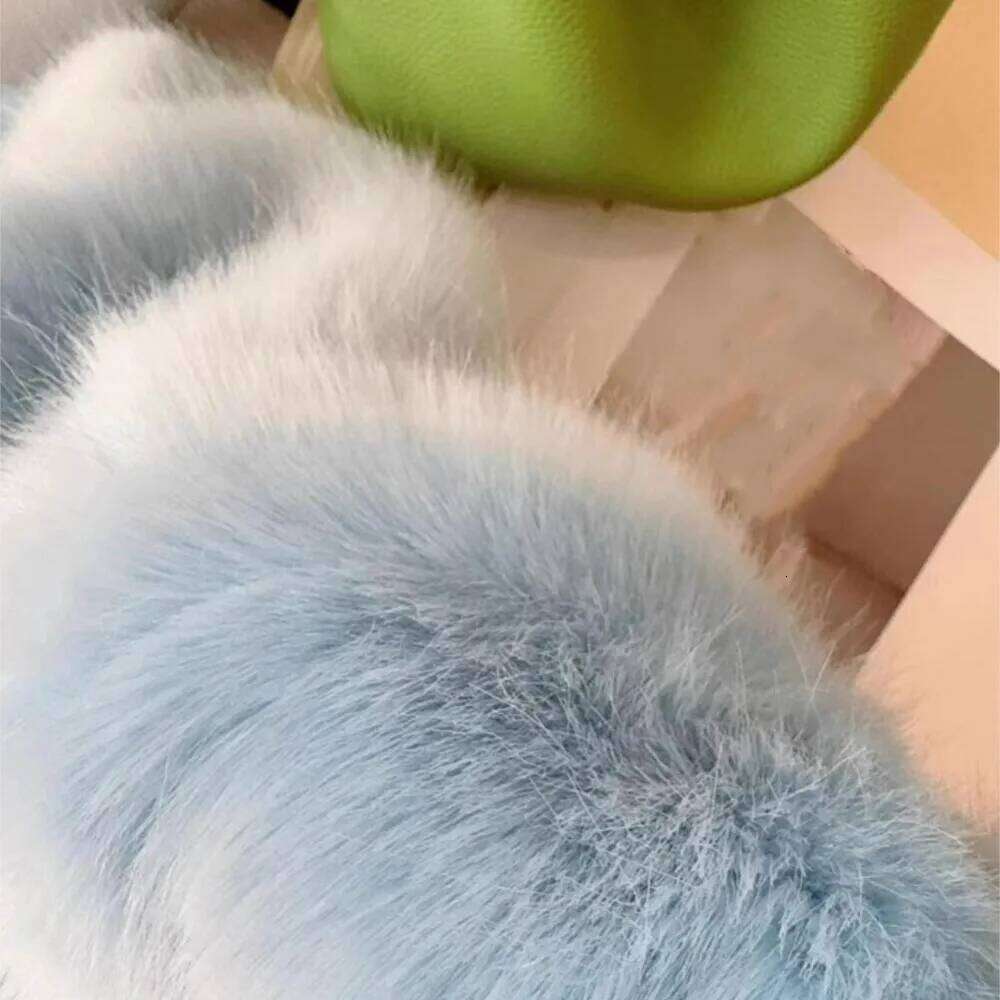 2024 Winter Light Ice blue Turn down Lapel Hairy Shaggy Faux Fur Coat Women Full Sleeve Furry Warm Jacket Short Outerwear