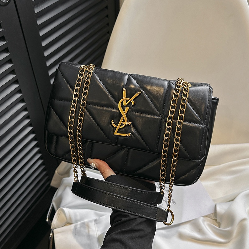 Free shipping 2025 designer women's luxury bag, new fashionable soft leather diamond grid chain bag, single shoulder crossbody bag black white