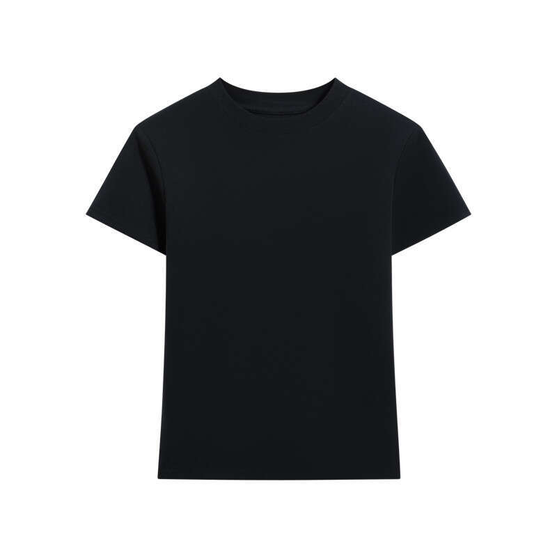 2025 Summer New Style Regular Shoulder Sleeve T-Shirt Fit Waist Hot Girl Casual Slim Round Neck Short Top for Women-black