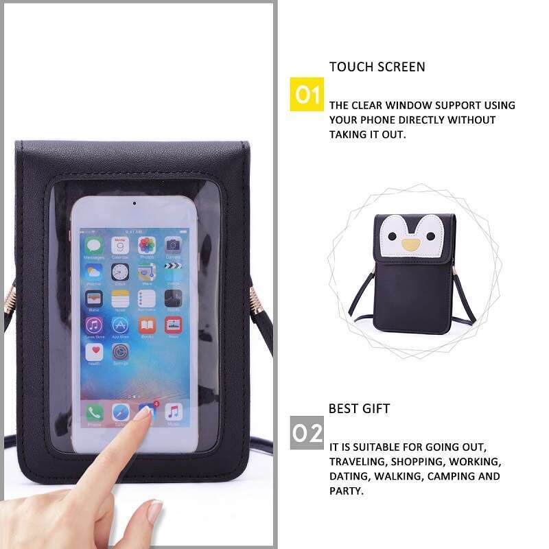 New Touchscreen Phone Multifunctional Women's Shoulder Crossbody Cartoon Wallet Small Square Bag
