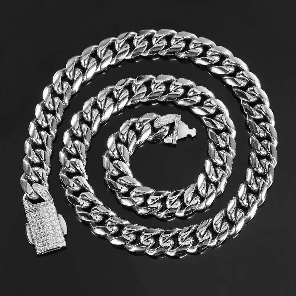OACOCA Hip Hop Zircon 12mm Gold Plated Stainless Steel Necklace for Men Fashion Fine Jewelry Cuban Chain Necklaces for Women