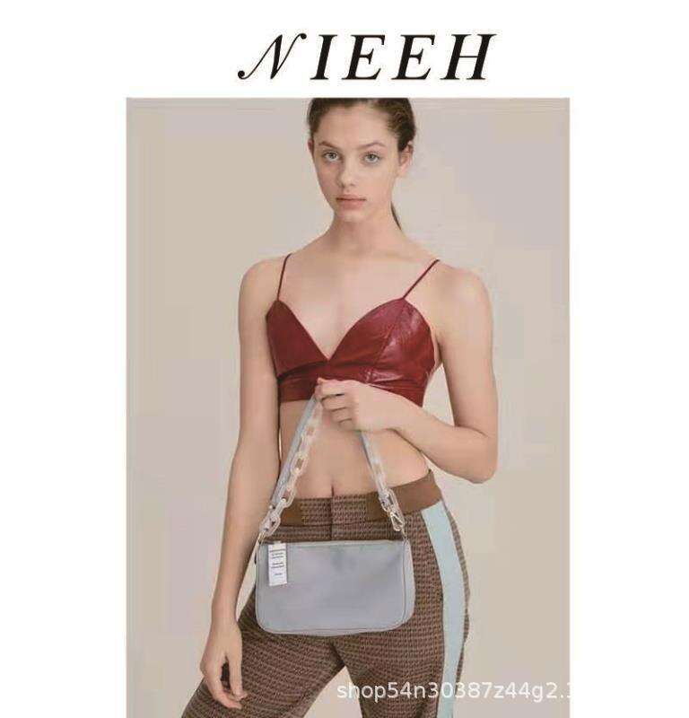 nieeh Korean Jennie Style Underarm Chain Handbag Shoulder Nylon Baguette Bag for Women
