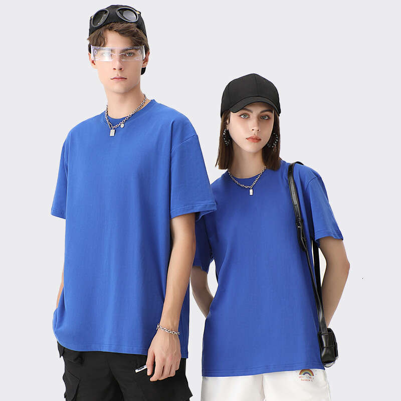 2025 T-Shirt for Men 230g Solid Color Crew Neck Short Sleeve Casual Combed Cotton Unisex Regular Shoulder Tee-Angola Red