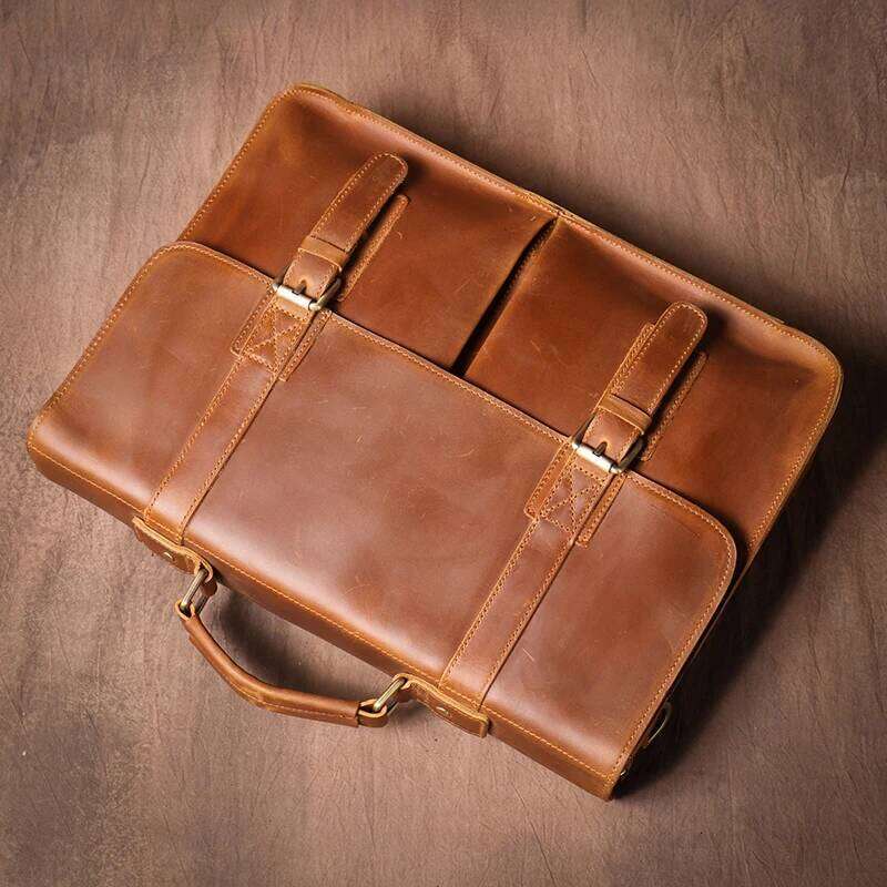 GURO Top Original Cowhide Briefcase Men Design Real Leather Handbag Higher Quality Shoulder Messenger File Laptop Bag