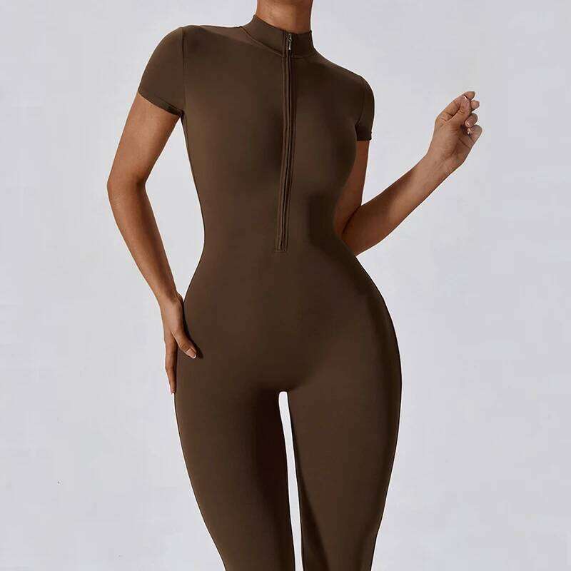 One Piece Fiess Yoga Set Women Buttery Soft Short Sleeve Gym Jumpsuit Super Stretch Zipper Workout Running Sportswear