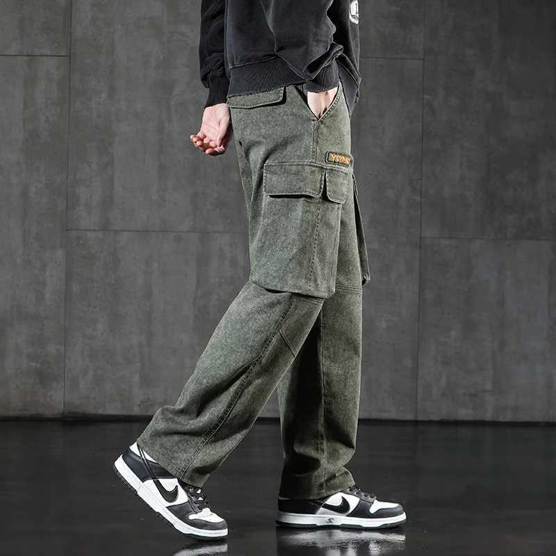 New Mens Loose Cargo Jeans Outdoor Paratrooper Straight Pants Fashionable Stretch Loose Wide Leg Pants Large Size 4XL 5XL M250610