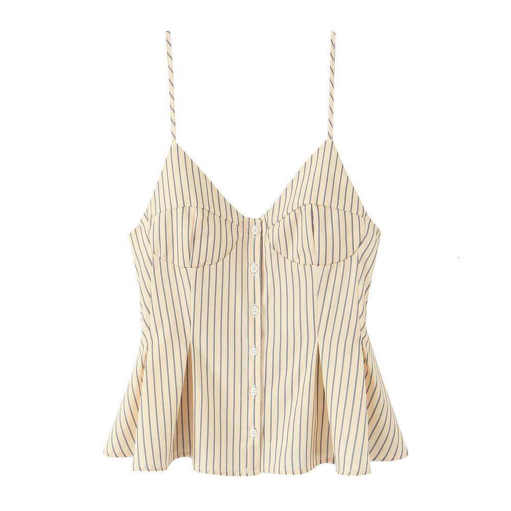 6013- New Women's Fashion V-Neck Buttoned Solid Color Pleated Camisole Top For Women B5