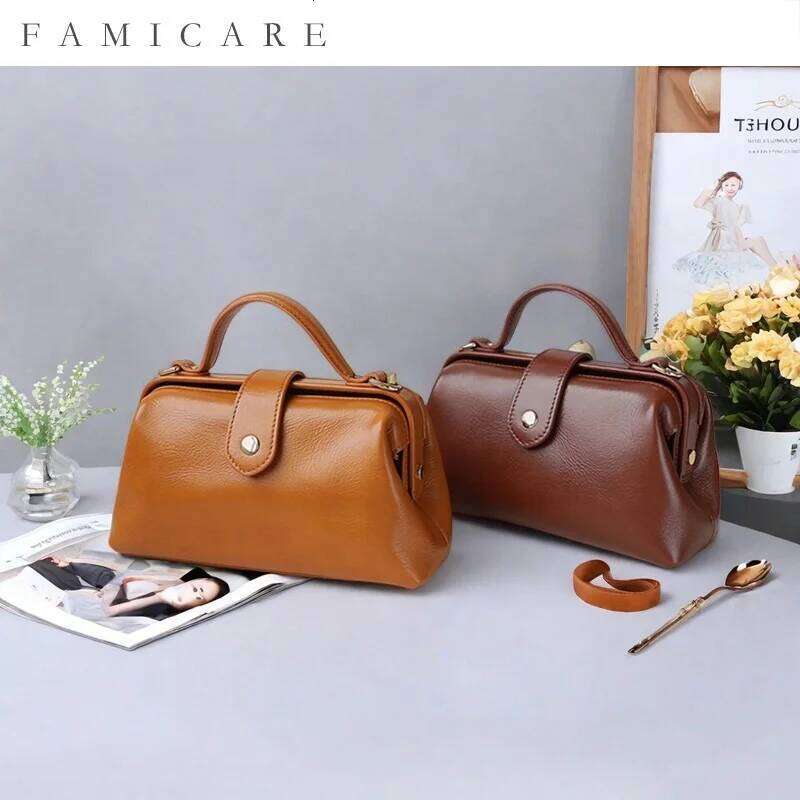 Hot Sale Women High Quality Waterproof Genuine Leather Messenger Lady Minimalist Doctor Handbag Girls Crossbody Shoulder Bag