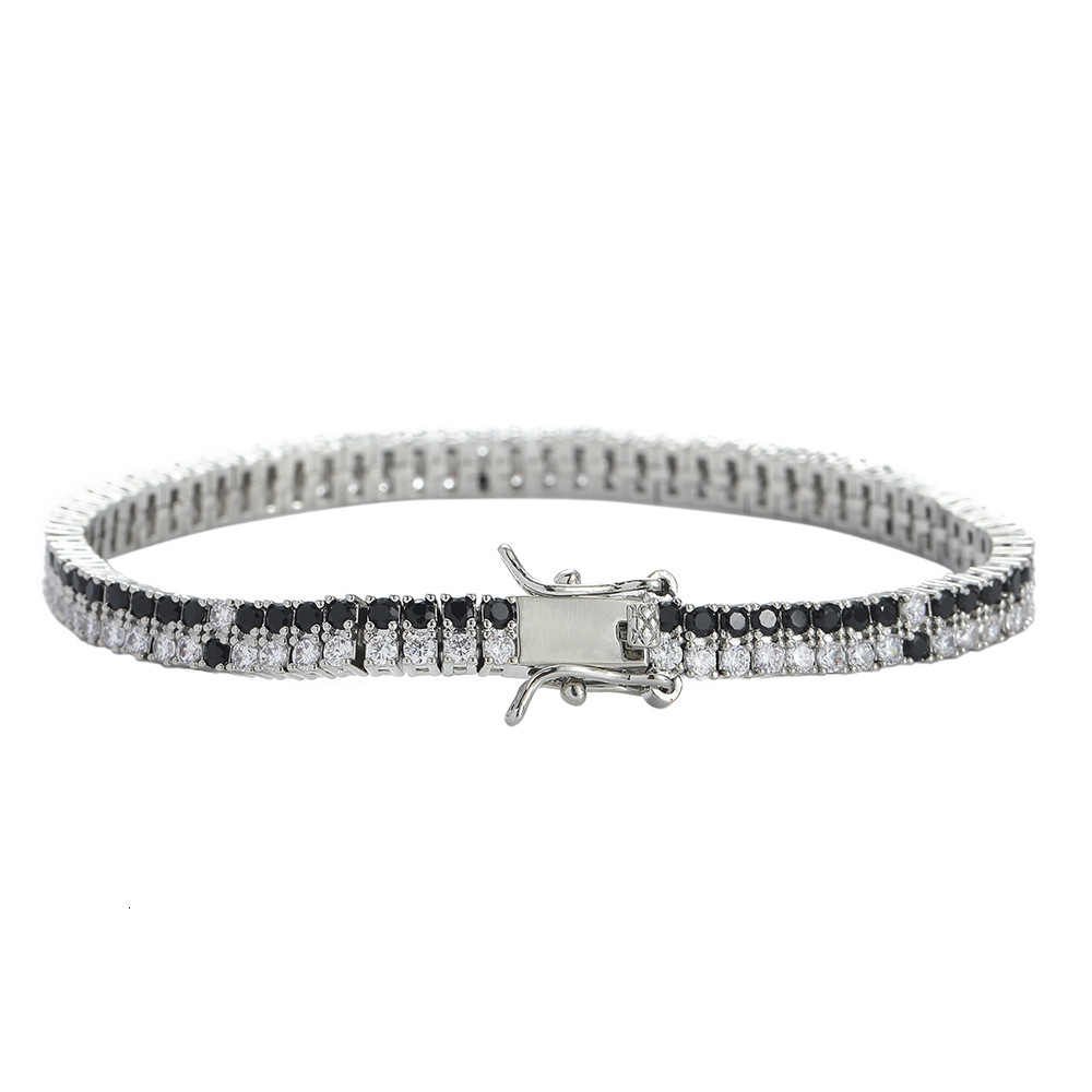 Wolf Tide Hip Hop Black And White Cubic Zirconia Tennis Bracelet Copper Inlaid Black And White Double Row Cz Stibes Sparkly Diamond Chains Bangle New 