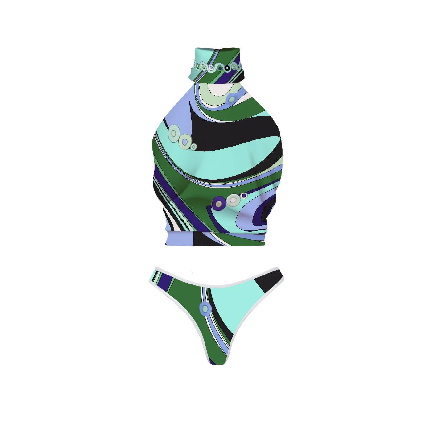 3Pcs Halter Bikini Sexy Women Swimsuit Bandeau Biquini Push Up Swimwear Female Printed Bathing Suits Beach Outfits Midi Skirt