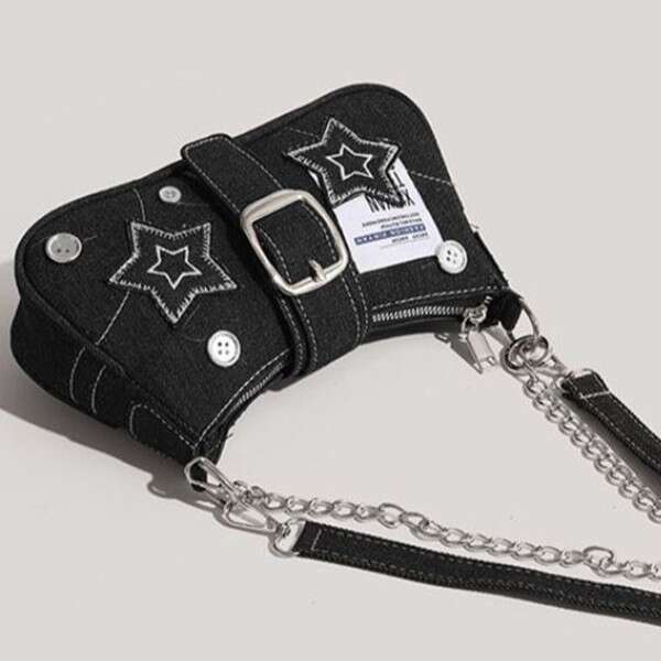2025 New Millennial Hot Girl Star Denim Underarm Fashion Patchwork Chain Trend Commuter Handbag Shoulder Bag