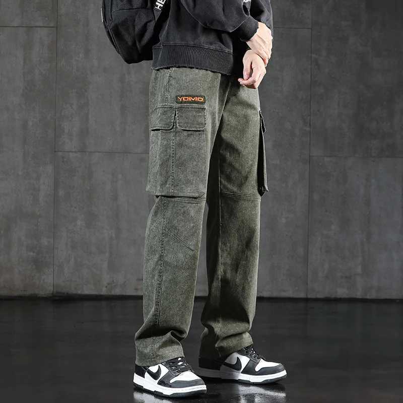 New Mens Loose Cargo Jeans Outdoor Paratrooper Straight Pants Fashionable Stretch Loose Wide Leg Pants Large Size 4XL 5XL M250610