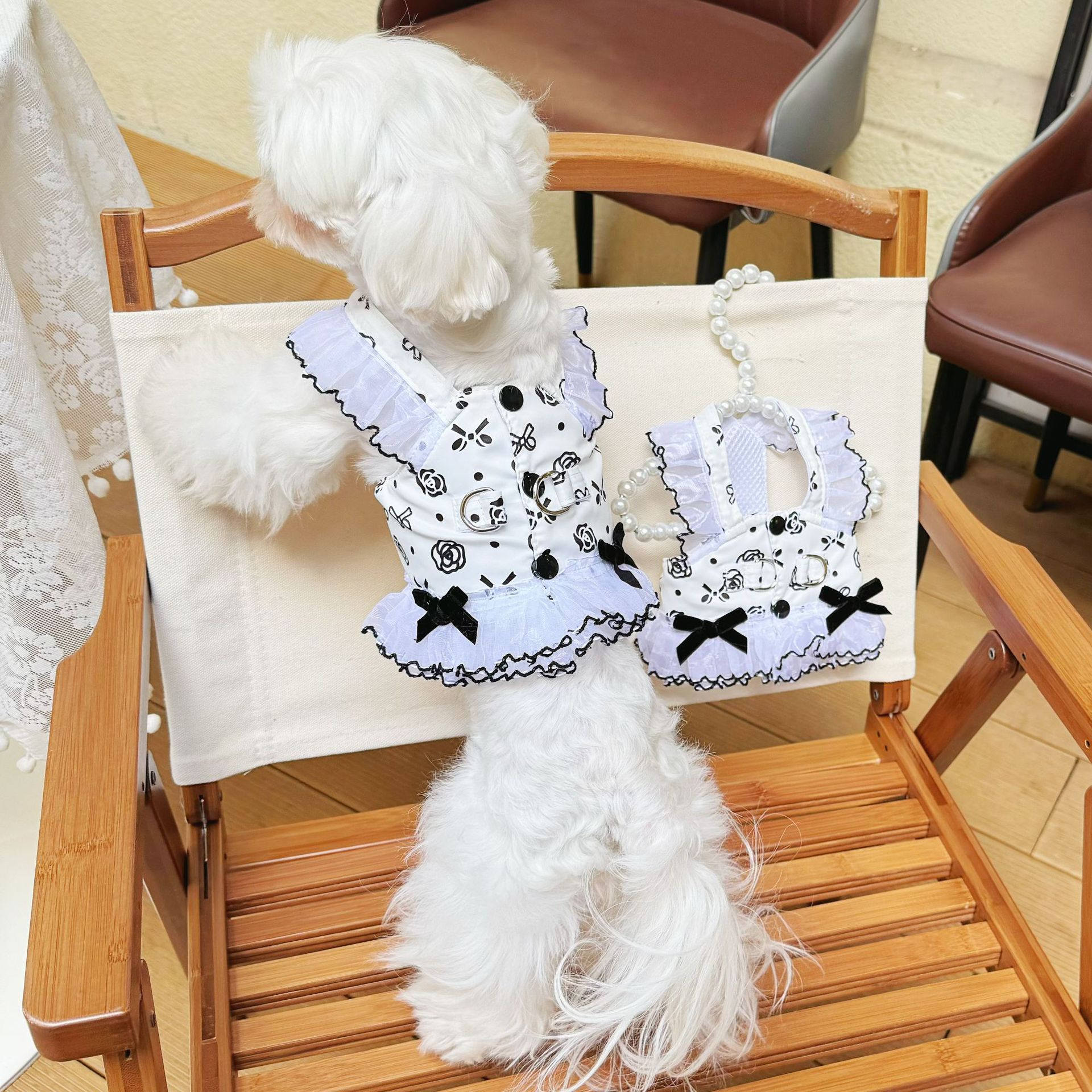 Fashion Dog Harness Dress with Leash D-Ring for Small Dogs Floral Bow Tie Girl Puppy Dress Breathable Cute Princess Dog Dresses Spring Summer Pet Clot