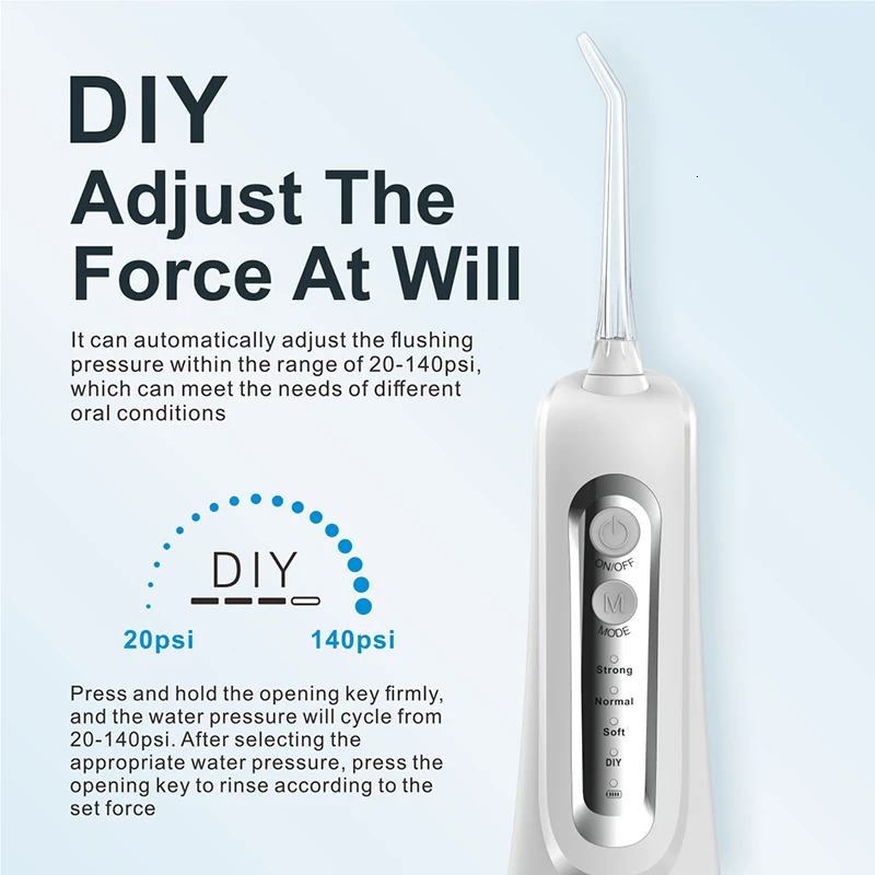 L9 Oral Irrigator USB Rechargeable Water Flosser Portable Dental Water Jet Floss Tooth Pick 4 Jet Tip 300ml 4 Modes Teeth Clean 250605