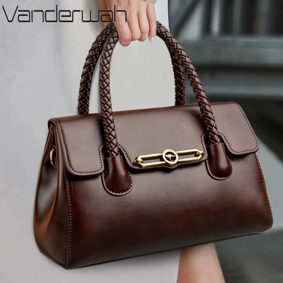 Retro High Quality Oil Leather Women Top-Handle Shoulder Bags Vintage Casual Totes Latest Trendy Lock Designer Handbag Small