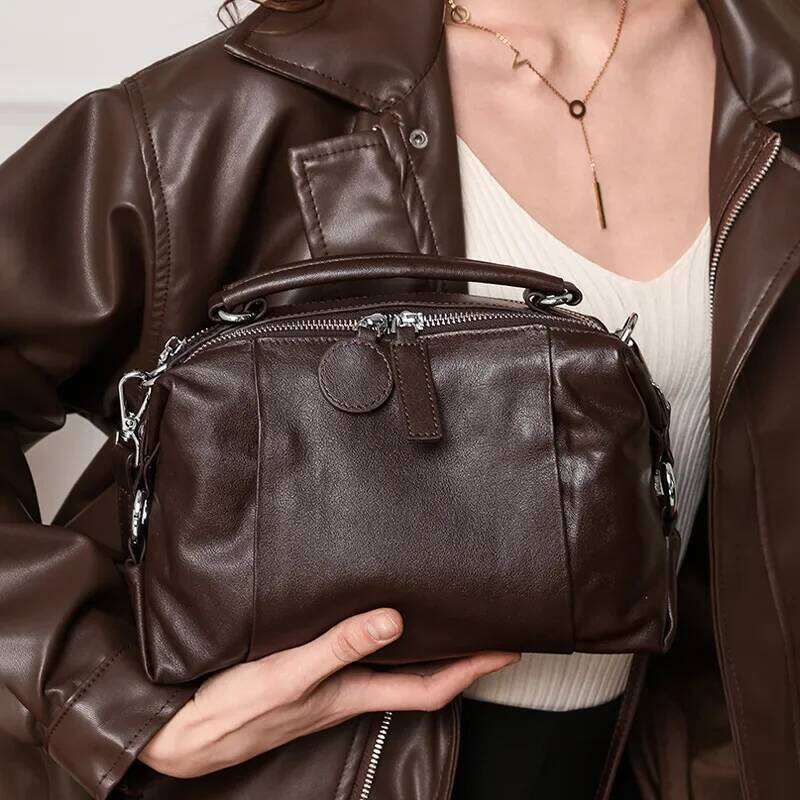 Niche European Style 2025 New Fashion Cow Leather Versatile Vintage Commuter Crossbody Boston Shoulder Bag Handbag For Women