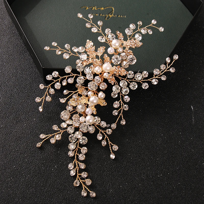 Wedding Hair Accessories Bridal Hair Comb Silver Color Rhinestone Leaf Hair Comb Jewelry Pearl Bride Hair Ornaments Headpiece 250610