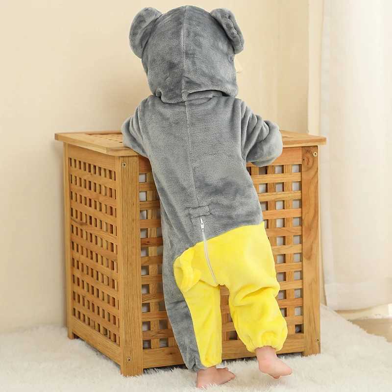 MICHLEY Halloween Elephant Winter Baby Rompers Clothes Costume Flannel Hooded Bodysuits Pajamas Animals Jumpsuit For Boys Bebe y2506100X3C