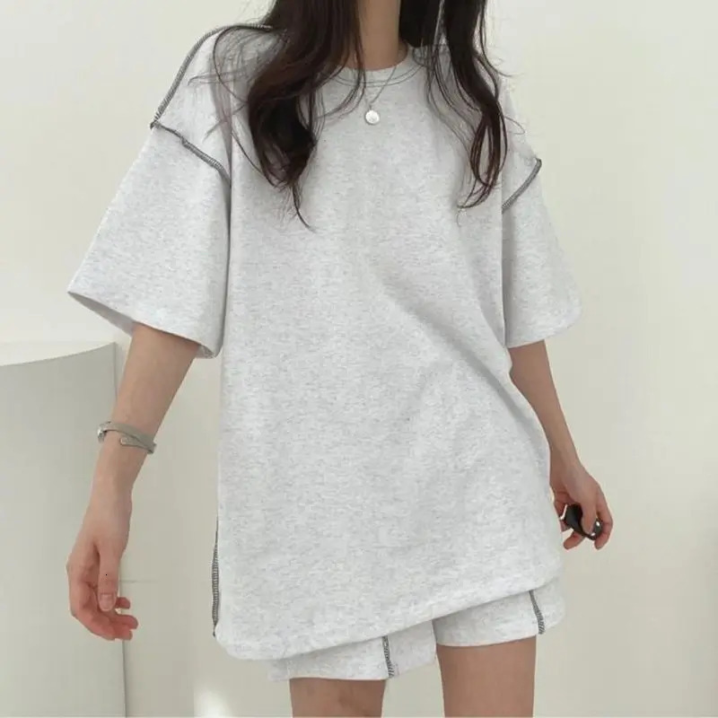 Woman Tracksuits Cotton Comfortable Solid Splicing Casual Sports Suits Summer 2025 Fashion Loose 2 Pieces Sets Sportswear 250609