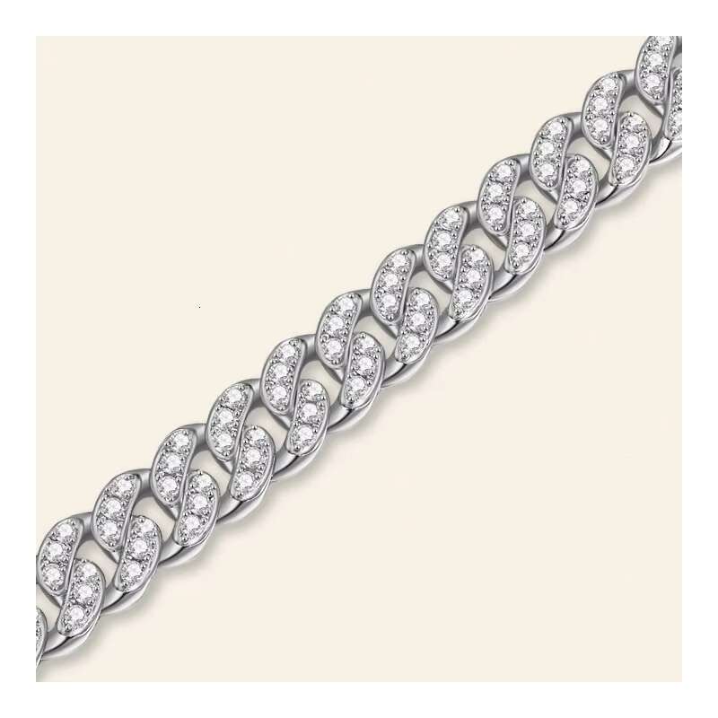 Moissanite Cuban Chain Silver Plated Necklace Artificial Clavicle Necklace OACOCA