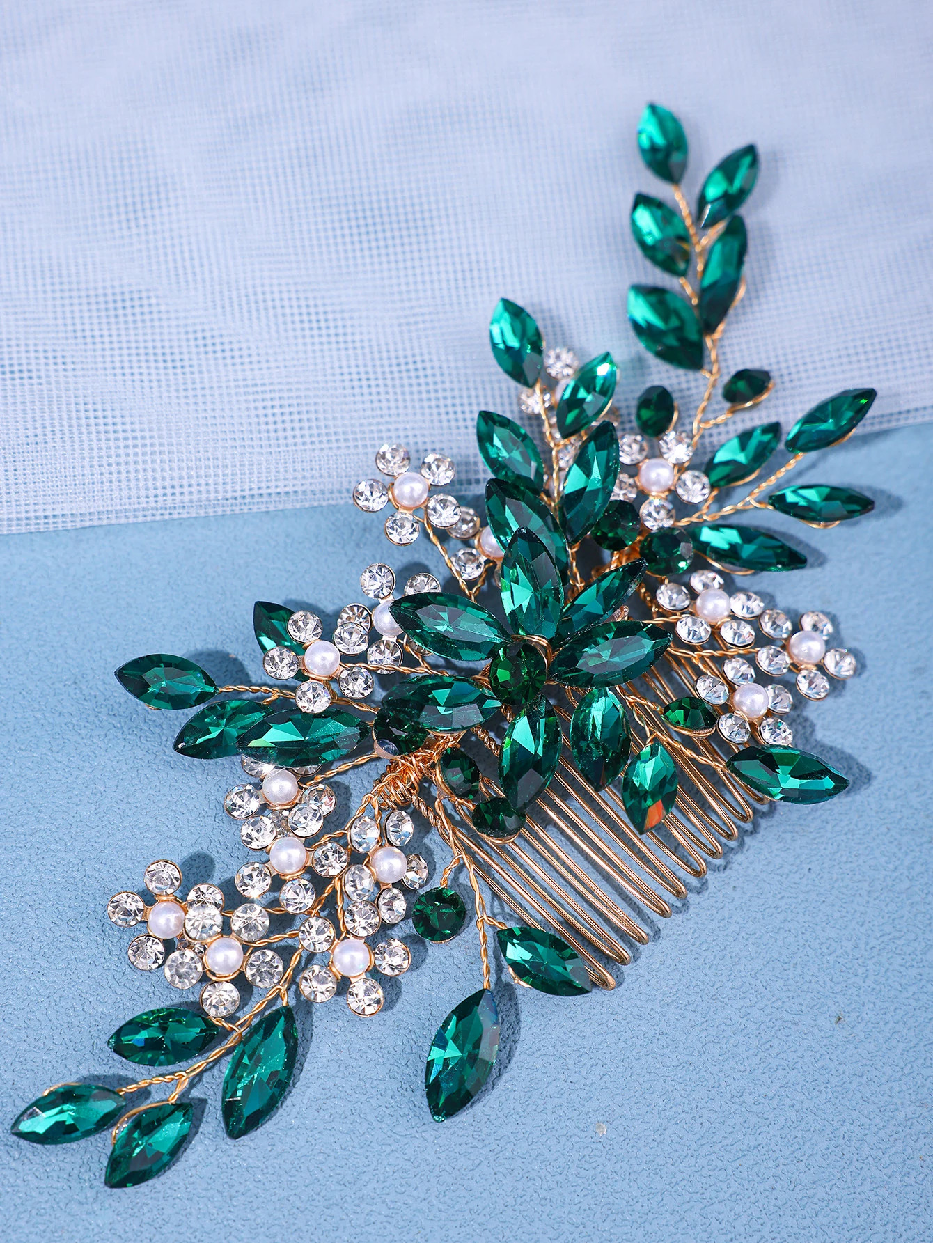 Womens Crystal Pearl Hair Comb Rhinestone Flower Leaf Hairpin Bridal Wedding Headband Tiara - Jewelry Comb Pin Accessory 250610