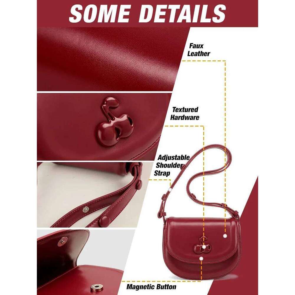 TOUTOU Women Saddle Bags Makeup Cosmetics Adjustable Strap PU Cherry Female 2024 Fashion Crossbody Handbag Tote Bag