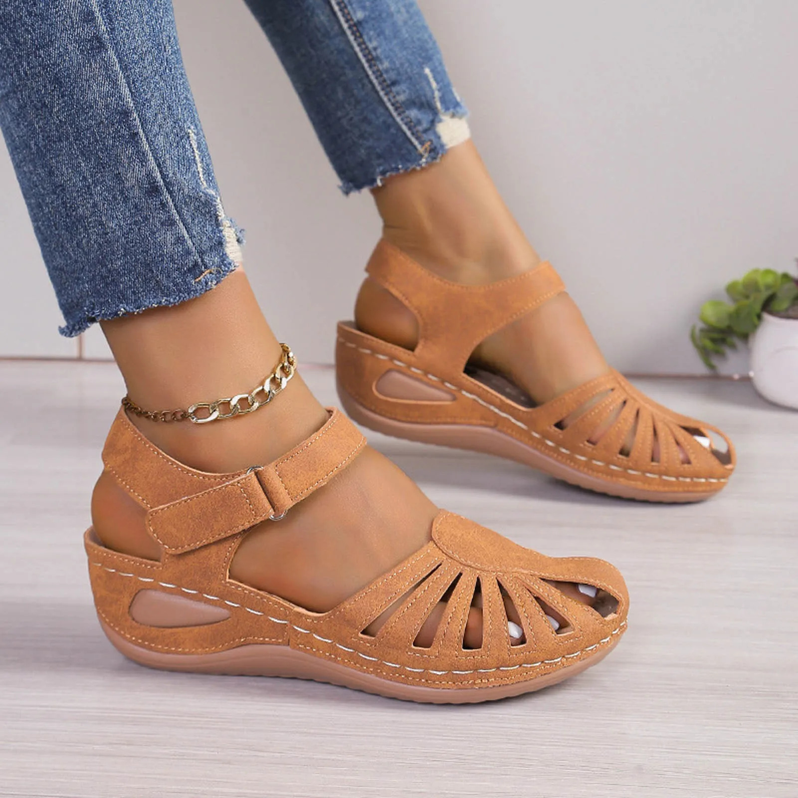 Women Summer Wedge Sandals Comfortable Platform Shoes Fisherman Sandals Close Toe Beach Shoes Classic Summer Moccasin 250603