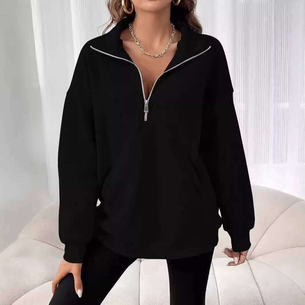 Logo 2XL Women's Solid Color Half-Zip Drop Shoulder Sweatshirt with Front Pocket