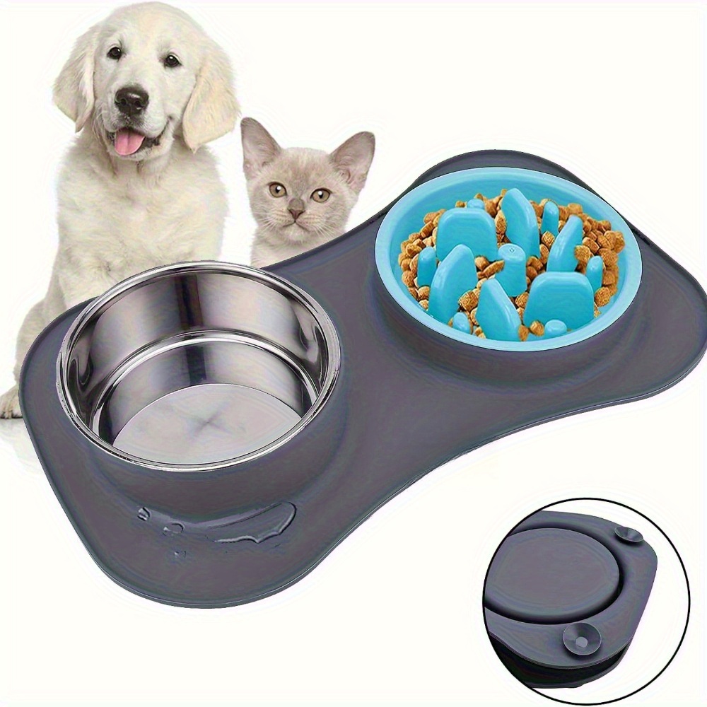 3-in-1 Slow Feeder Dog Bowl with Non-Slip Mat - Stainless Steel Food and Water Bowl for Large, Medium, and Small Breeds, Prevents Choking - Ideal for 