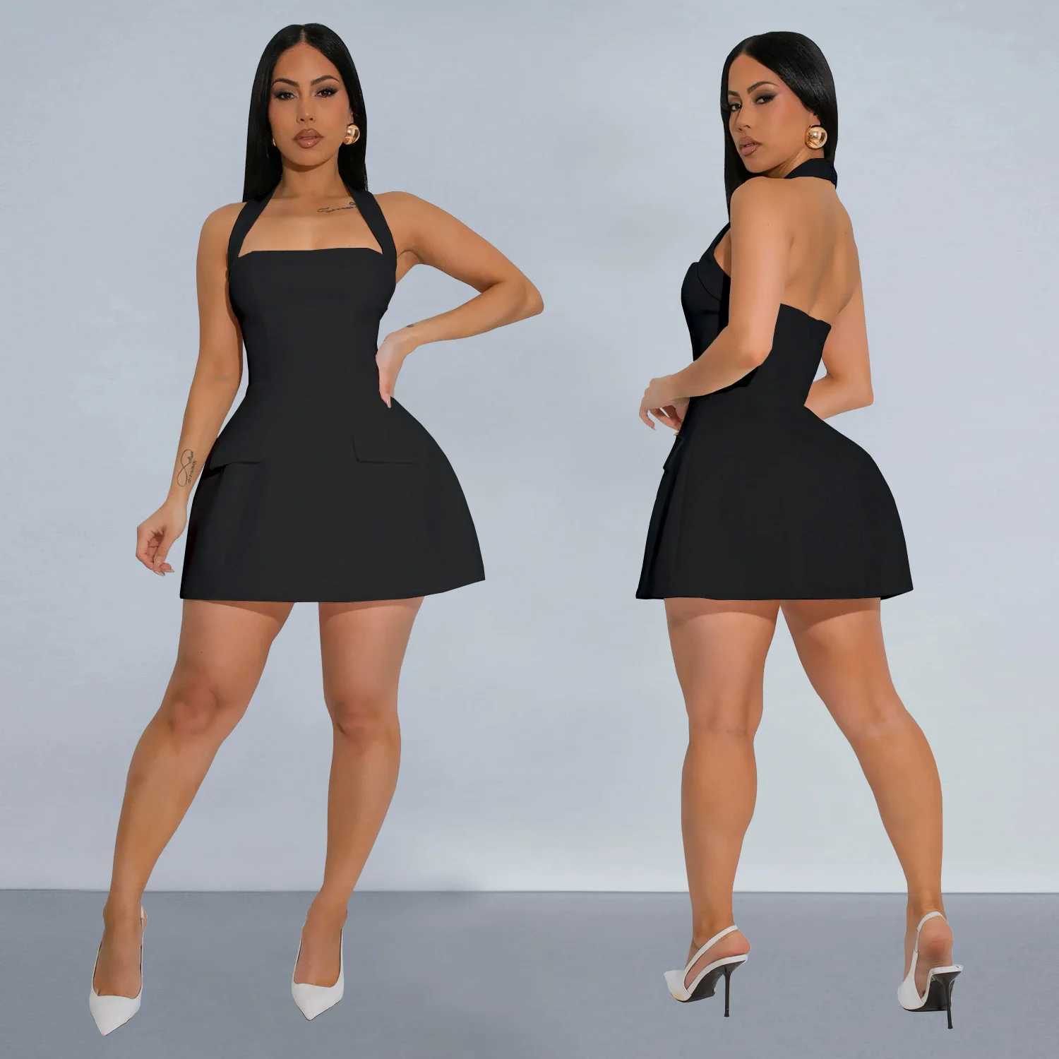 CM.YAYA Women Halter Off The Shoulder Strapless Mini Dress Birthday Holiday Sexy Club Party Evening High Street A-Line Dresses XJ250610