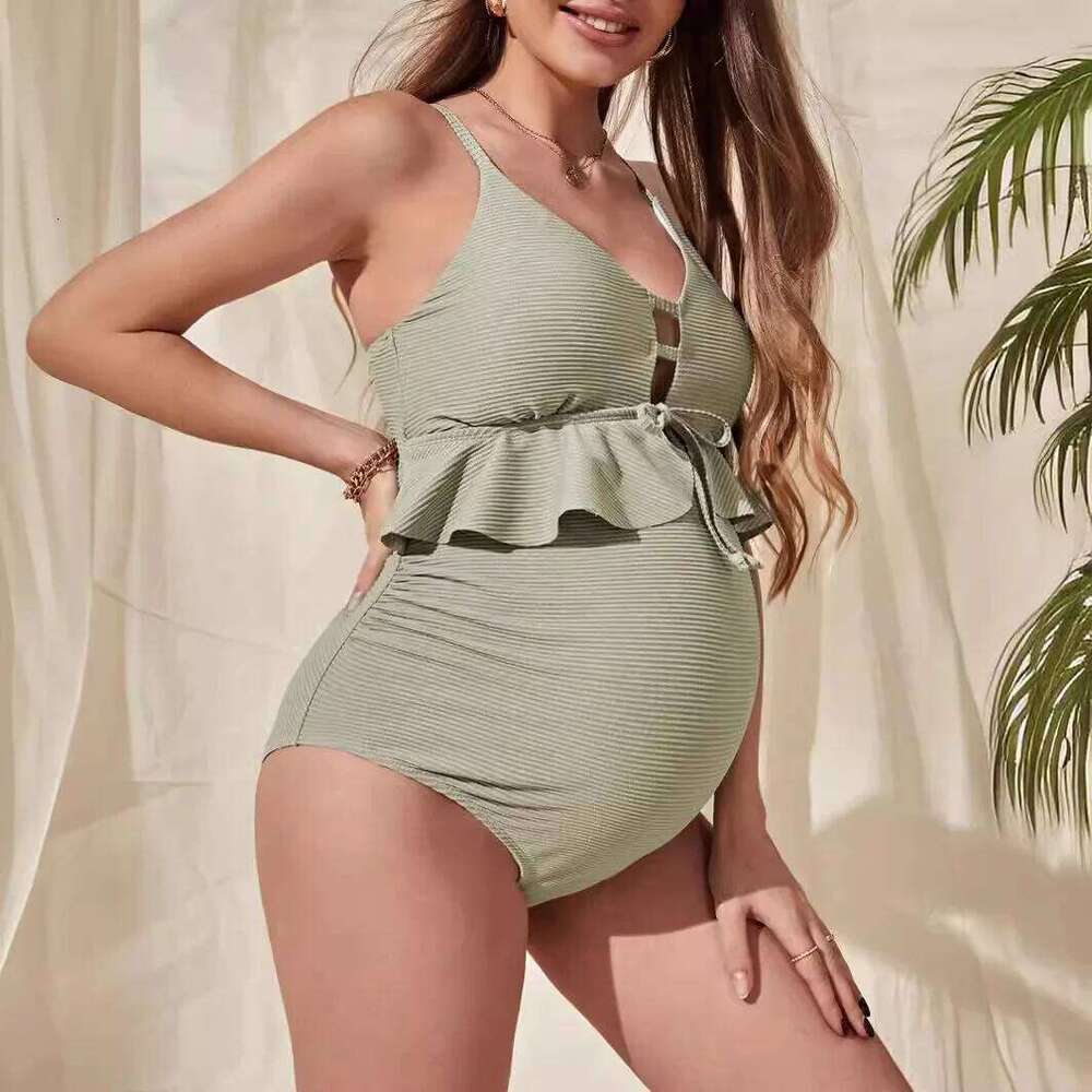 2025 Summer European American Fashion Maternity ruffled one-piece maternity swimsuit Swimwear for Pregnant Women Youth Pregnancy