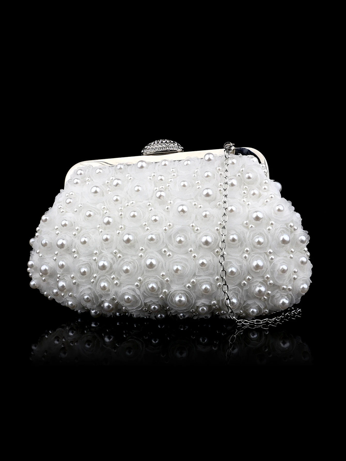 Sweet Lady Beaded Lace Flower Pearl Womens Clutch Bag Evening Hand Wedding Bride Bridesmaid Party Dress Mobile Phone Bag 250605