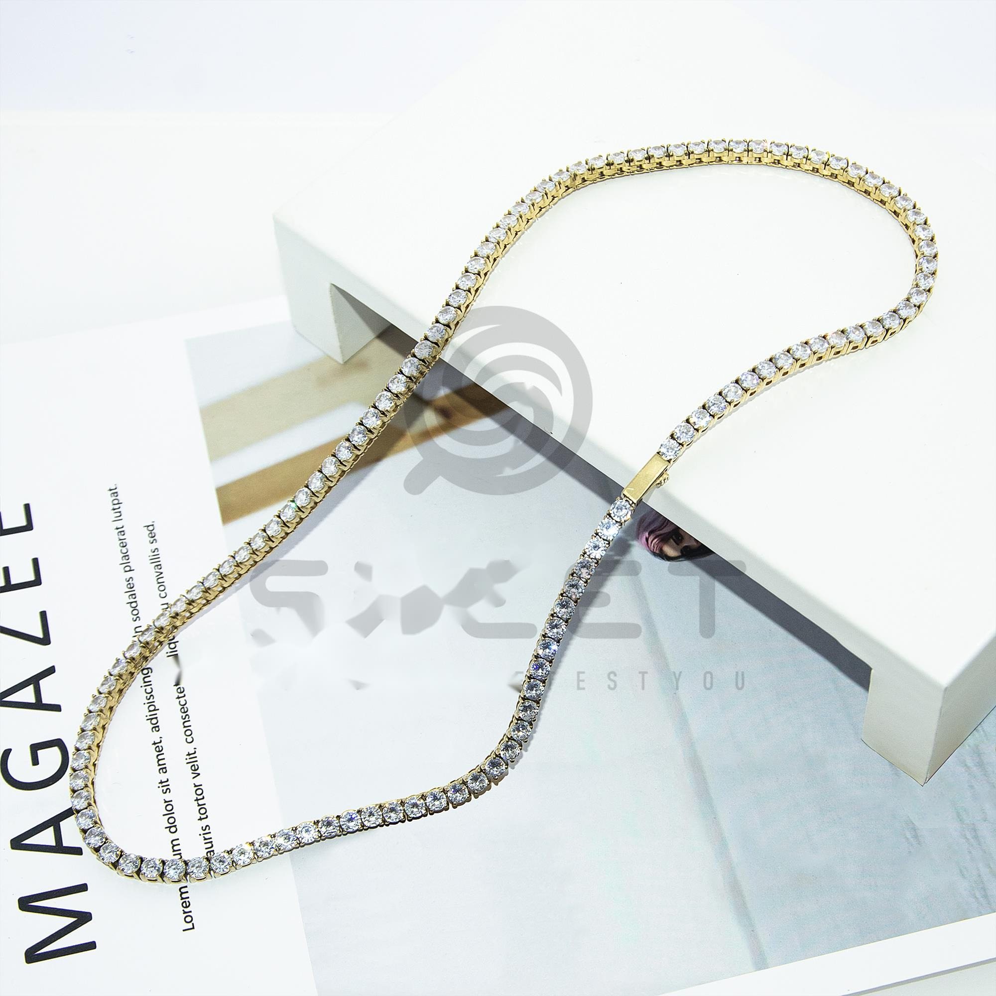 OACOCA 18k Stainless Steel Jewelry 3mm 4mm 5mm Moissanite Tennis Chain Necklace 316L Stainless Steel Tennis Necklace