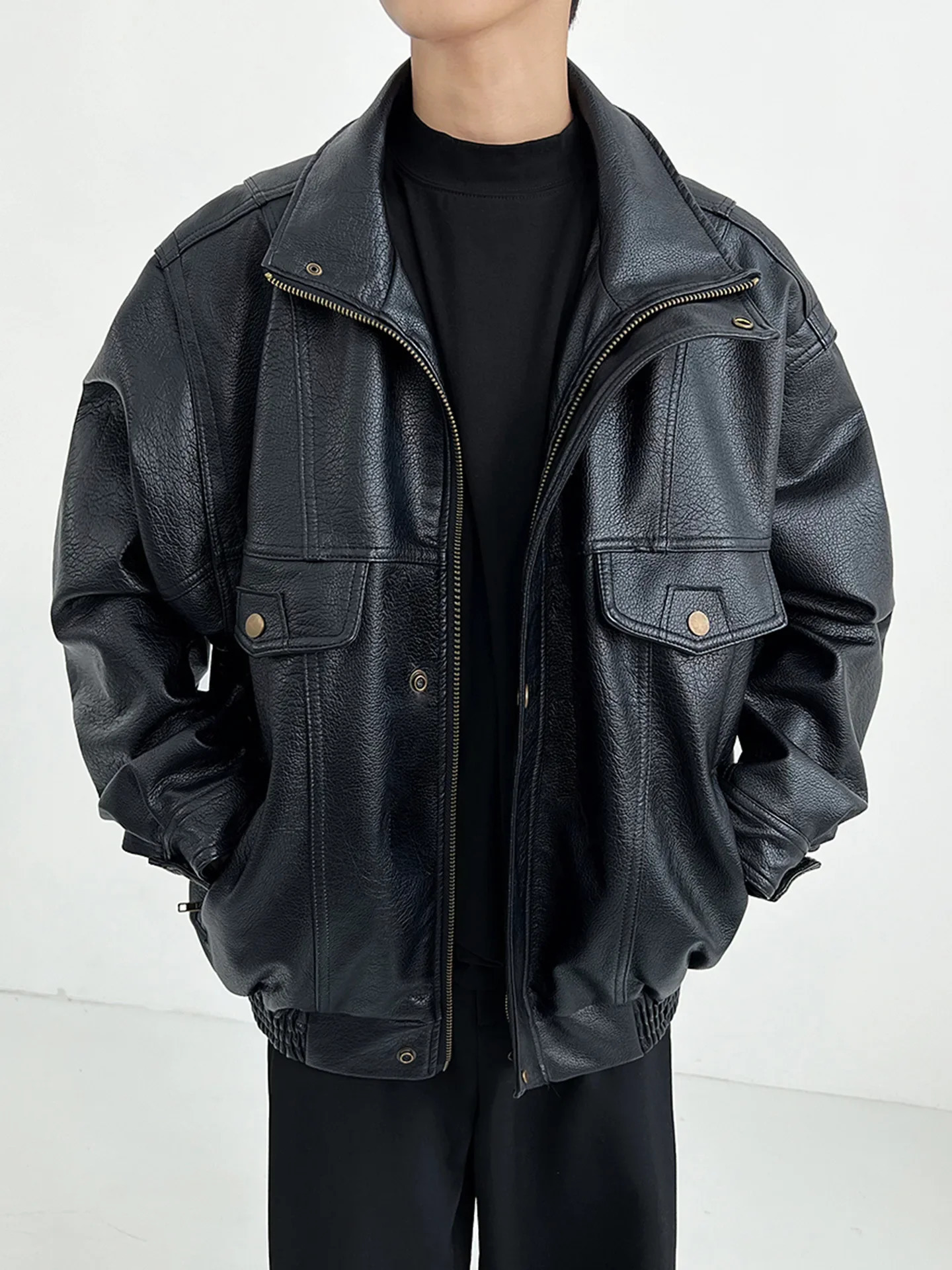 Vintage Motorcycle Leather Jacket For Men American Style PU Leather Thickened Cropped Spring Autumn High-End Feel Trendy B 250610