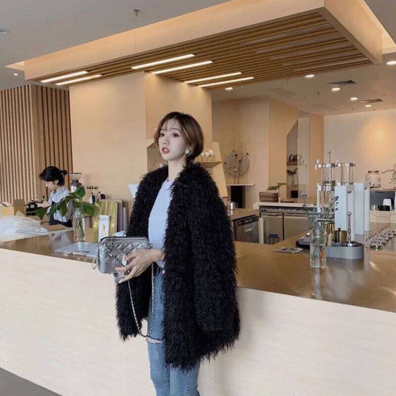 Chic Fluffy Coat Lamb Furry Faux Fur Jacket Women Streetwear Warm Design Winter Women's Clothing Outerwear