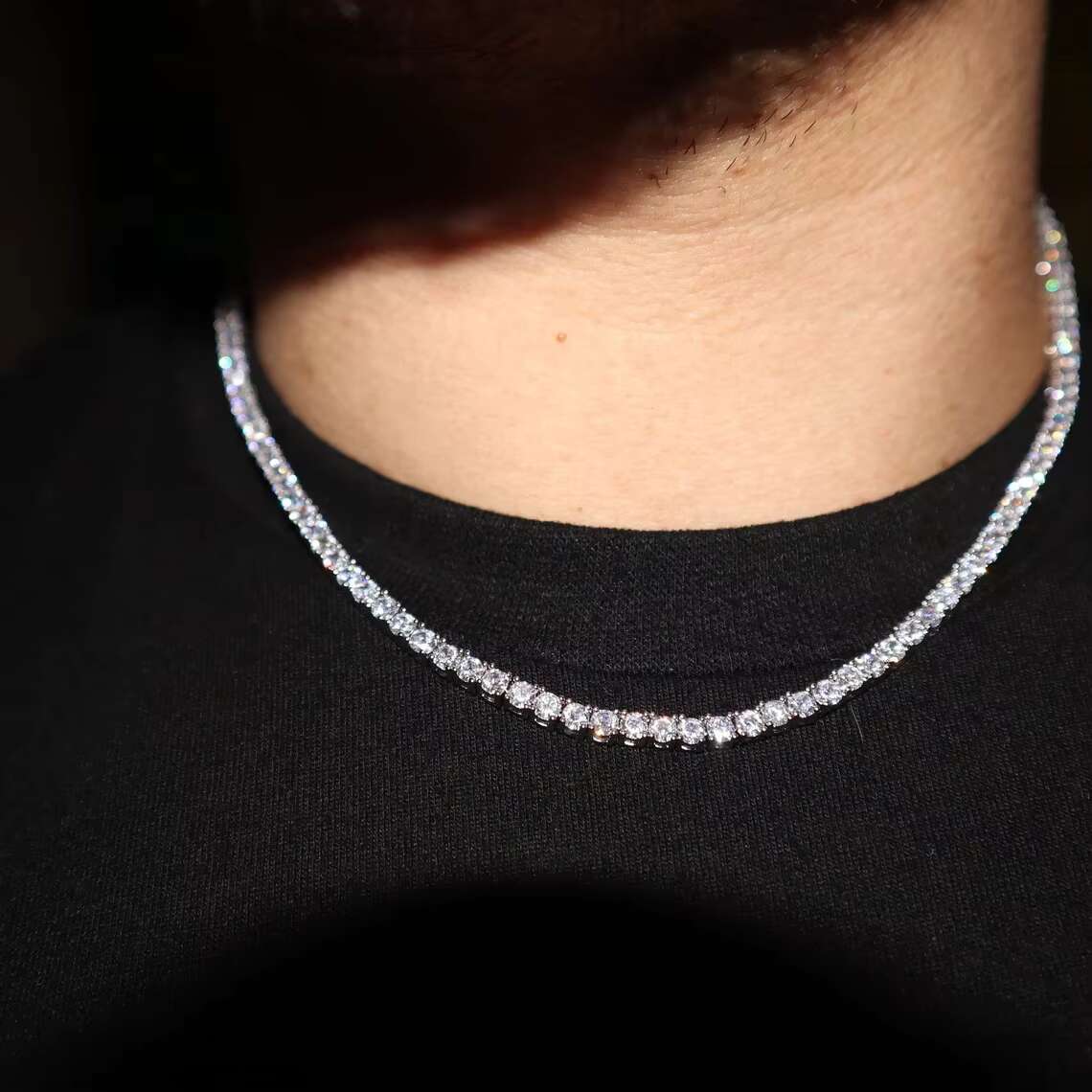 OACOCA 925 Sterling Silver Moissanite Tennis Chain 4mm Fine Jewelry VVS 16 18 20 Inch Diamond Tester Passed Necklace