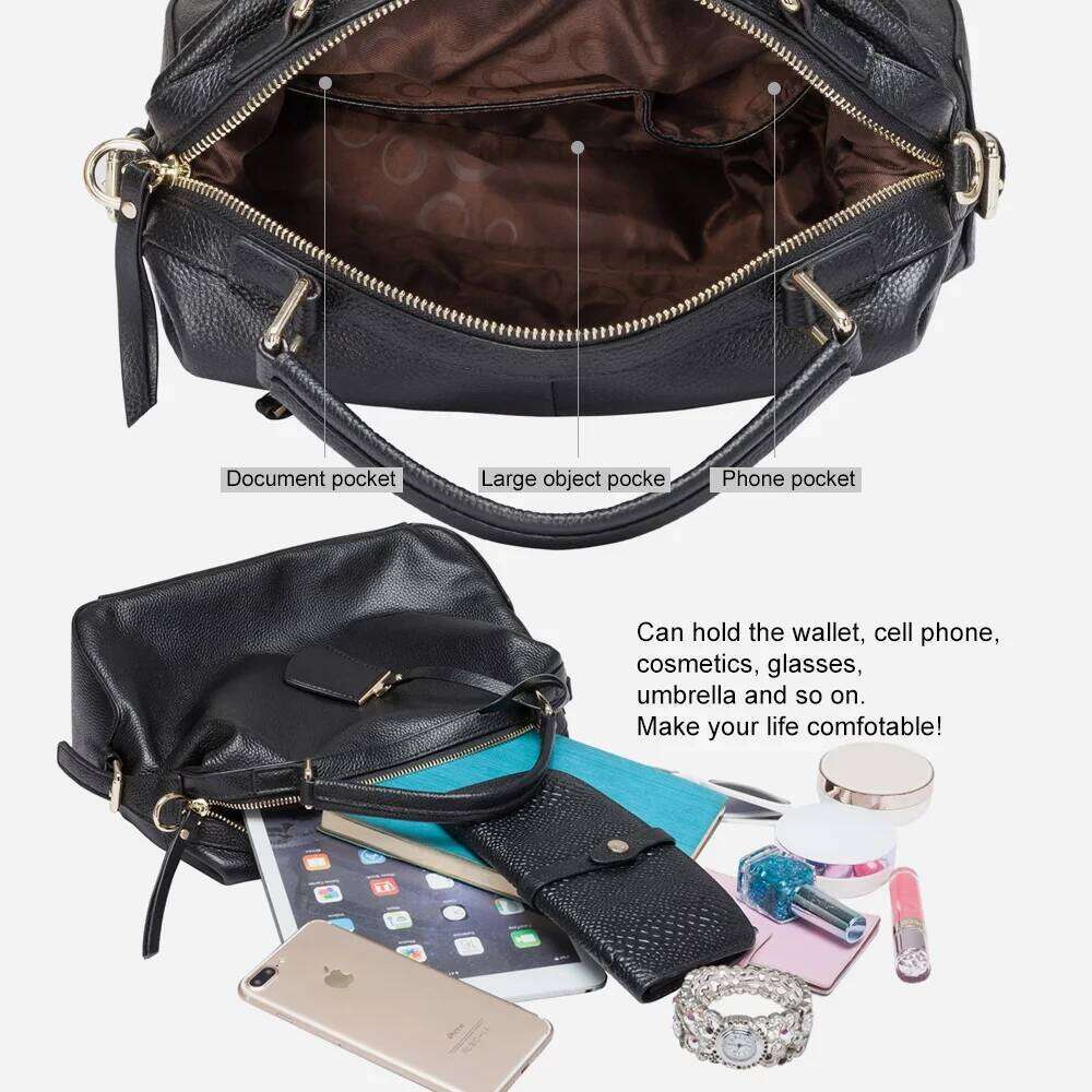 Zency Fashion Women Tote Bag 100% Genuine Leather Handbags Female Boston Charm Messenger Crossbody Purse Shoulder Bags