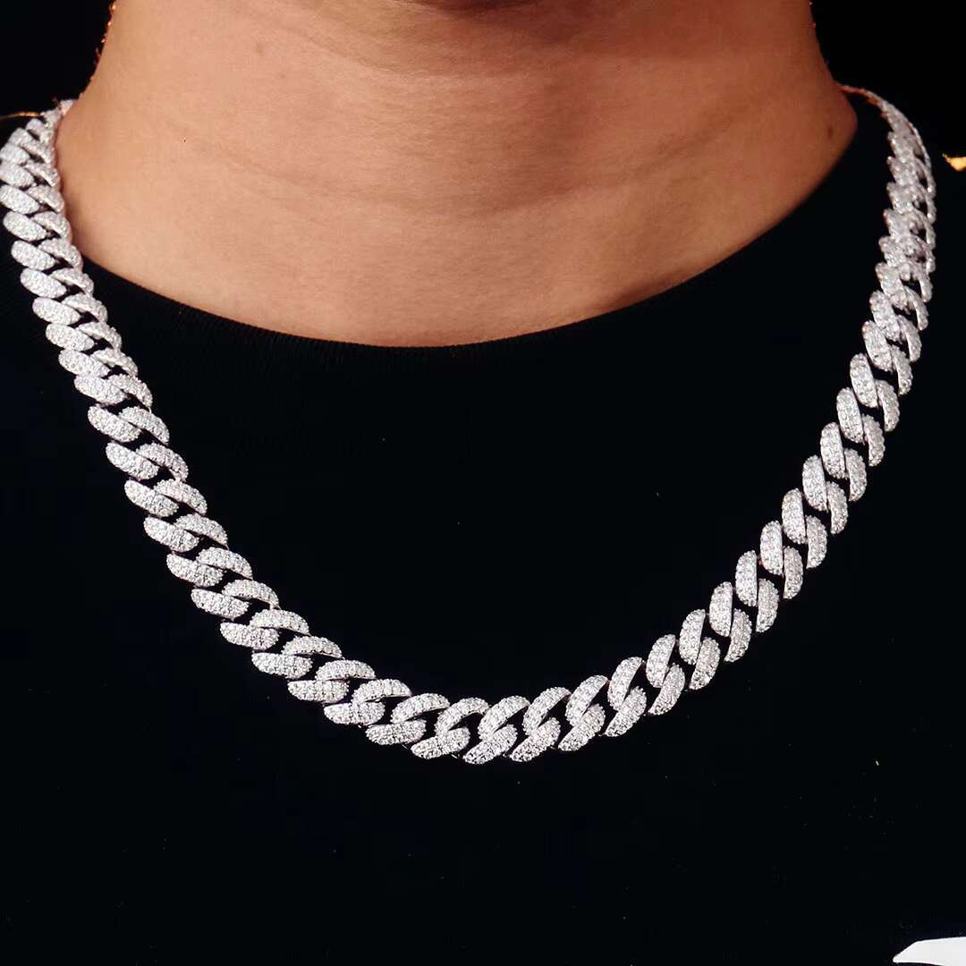 10mm Moissanite Flat Cuban Necklace Silver 925 Necklace Shopping for Jewelry Online Cuban Chain Daily Wear for Men OACOCA
