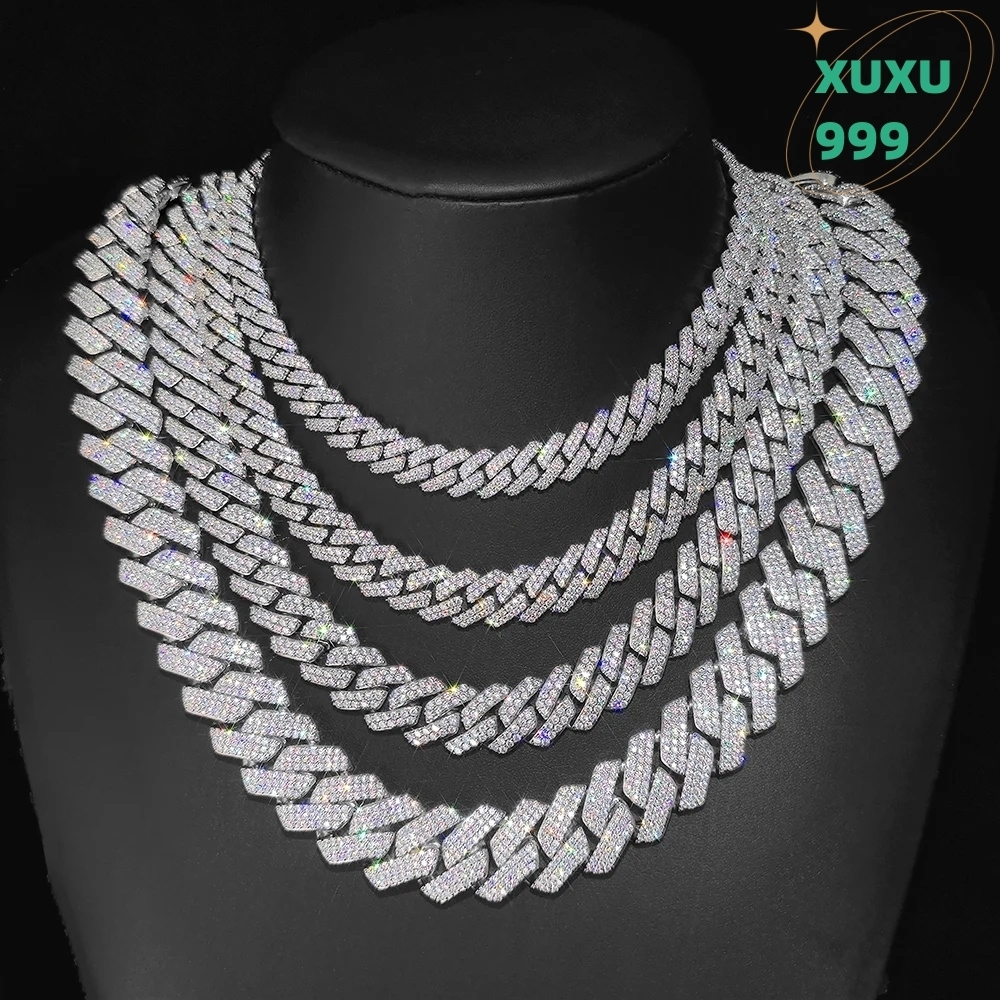 OACOCA Fashion Hip Hop Jewelry 10/12/15/20mm Diamond Cuban Link Necklace for Men Silver Plated Iced Out Pave Cuban Link Chain