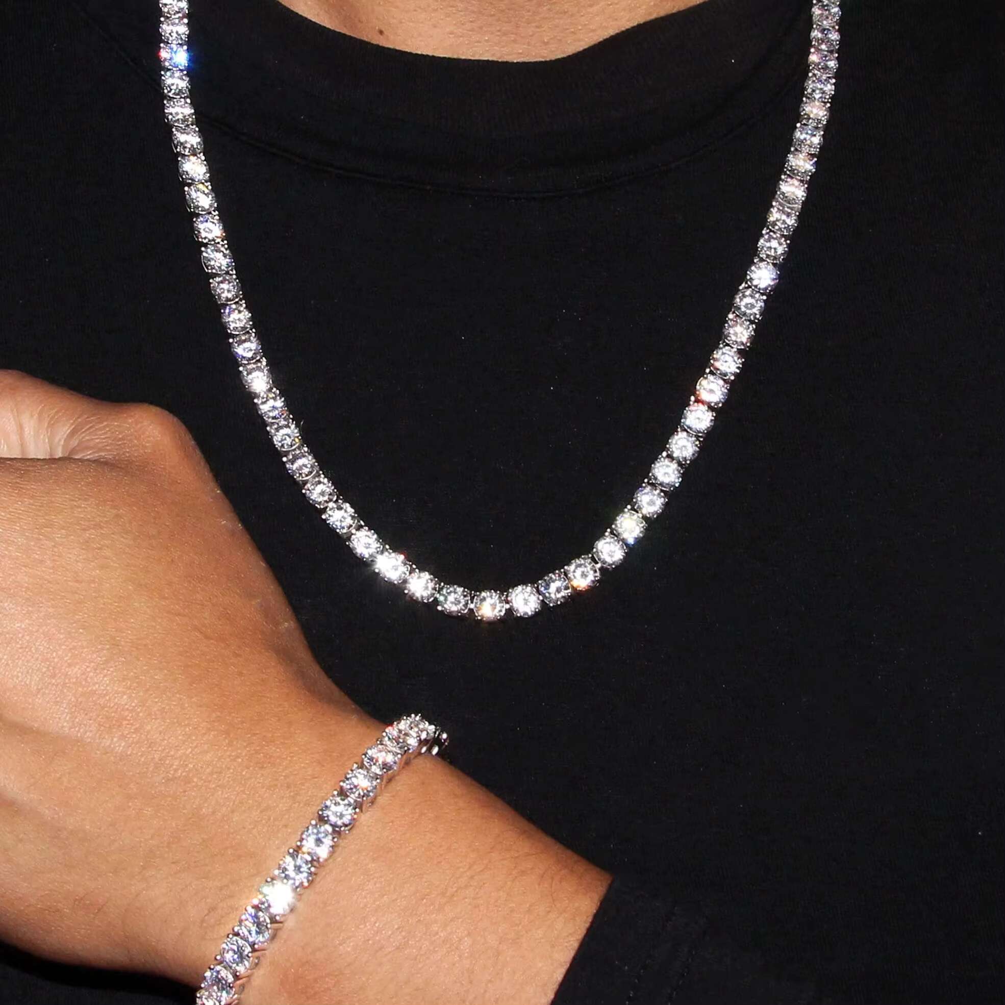 OACOCA Jewelry Set in Stock 5mm 6mm Moissanite Tennis Bracelet Chain Necklace Men 925 Sterling Silver Hip Hop Jewelry Ready to Ship