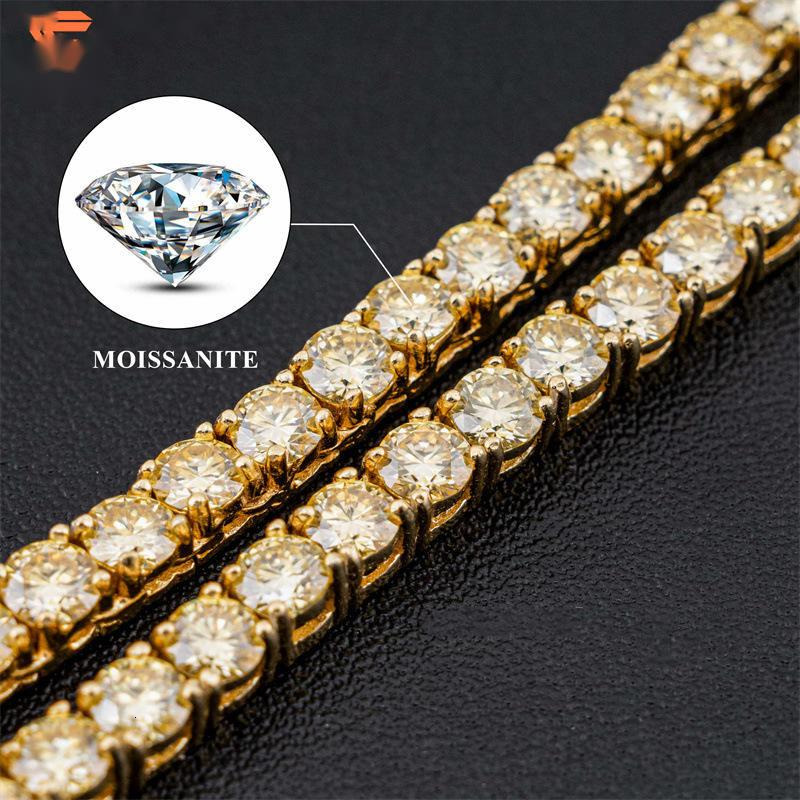 OACOCA Hip Hop Sterling Silver White Color Moissanite Diamond Tennis Chain Necklace 6mm Moissanite Tennis Necklace